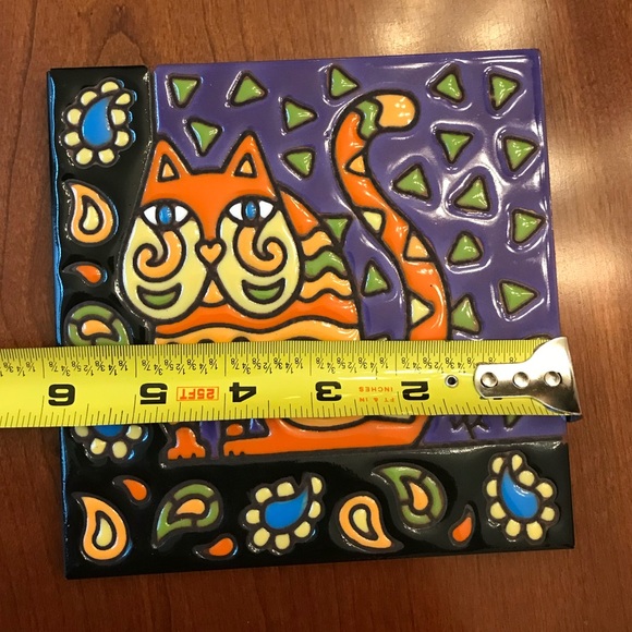 Hand Glazed 6”x6” Art Tile “Cat N Paisley” - Picture 9 of 10